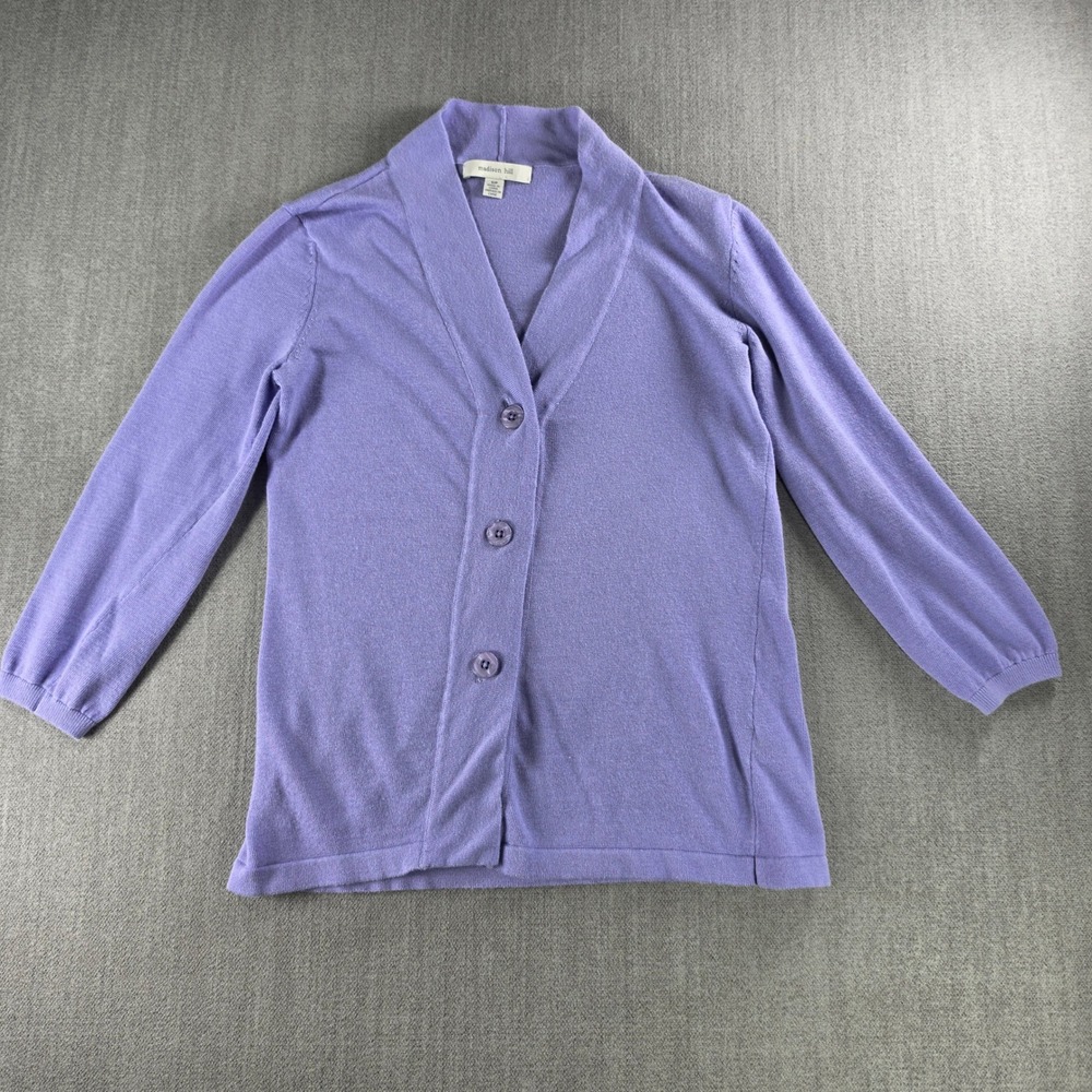 Madison Hill Cardigan Women S Purple Shawl Collar Button Front Knit Sweater